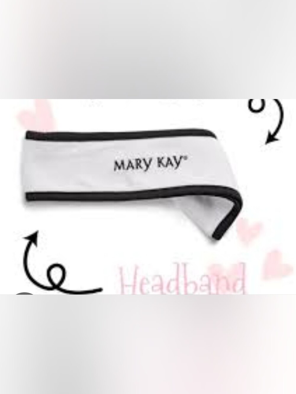 Mary Kay Adjustable Terry Cloth White Headband with Black Trim